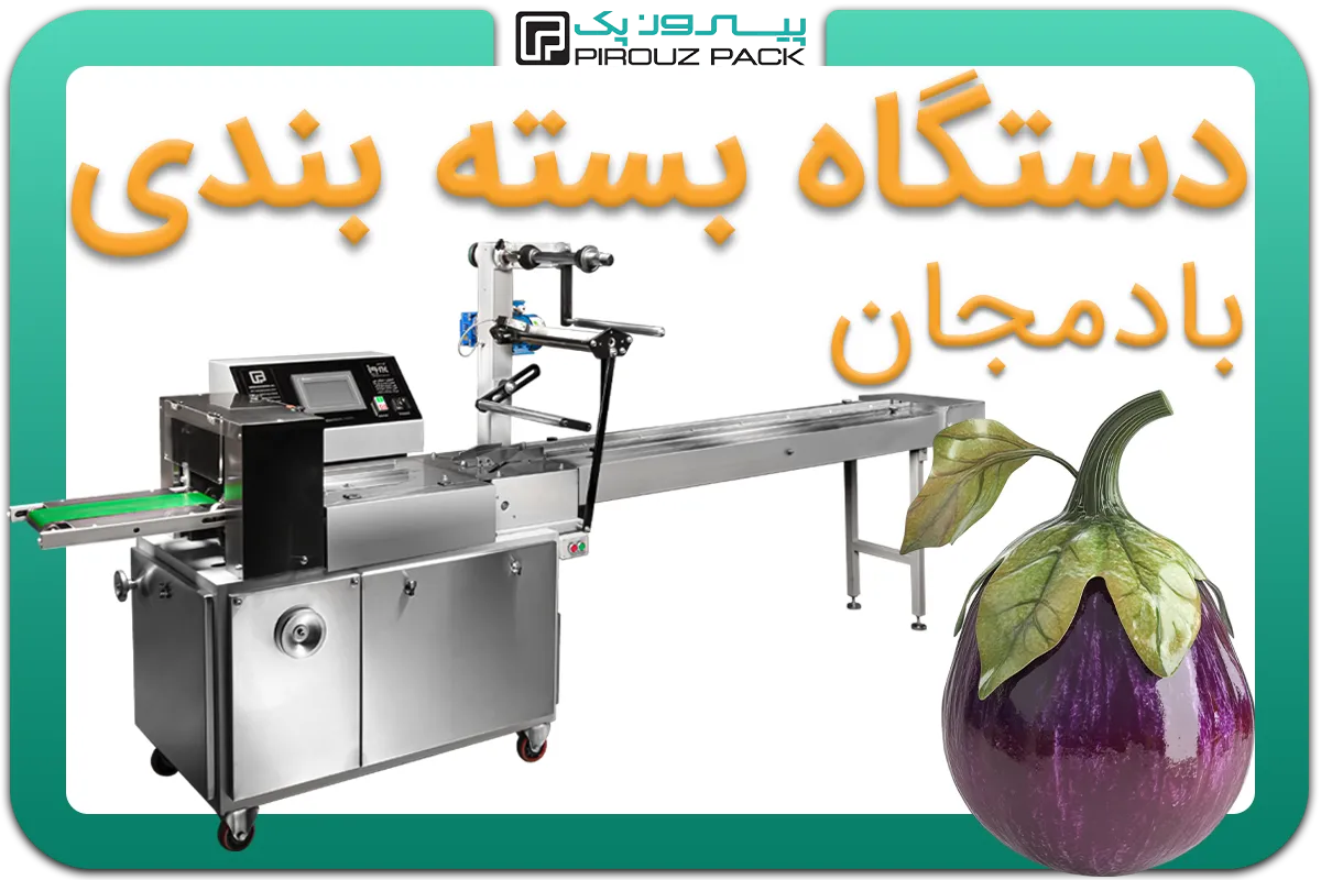 تصویر دستگاه بسته بندی بادمجان به همراه نمونه محصول - دستگاه بسته بندی بادمجان: A200M3F1